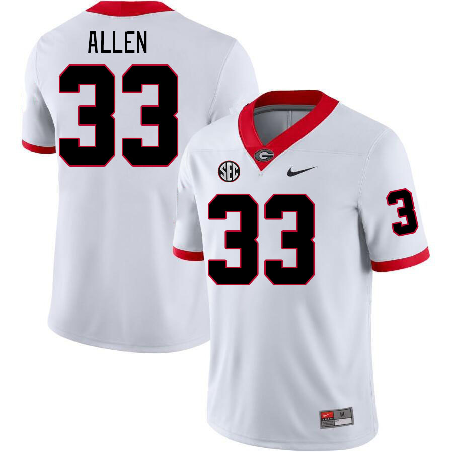 Men #33 C.J. Allen Georgia Bulldogs College Football Jerseys Stitched-White - Click Image to Close